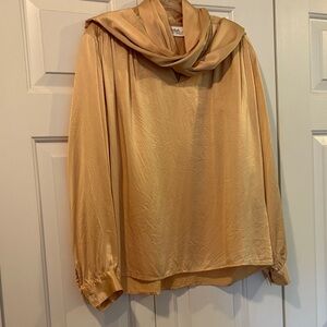 Vintage Gold Silk Blouse from Linda Allard for Ellen Tracy with Scarf Collar